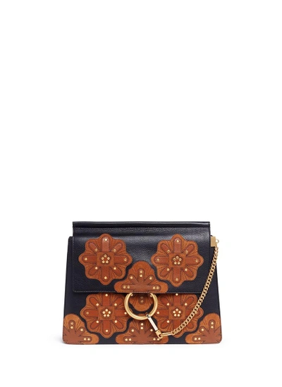 Shop Chloé 'faye' Medium Stud Floral Patch Leather Shoulder Bag