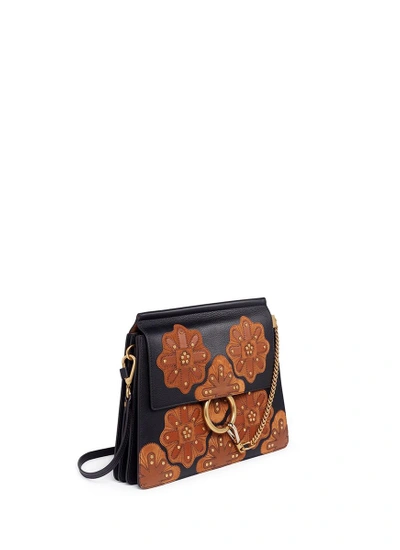 Shop Chloé 'faye' Medium Stud Floral Patch Leather Shoulder Bag