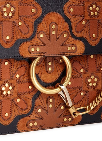 Shop Chloé 'faye' Medium Stud Floral Patch Leather Shoulder Bag