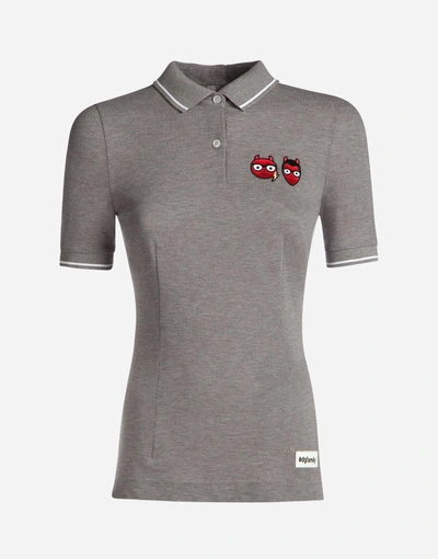 Shop Dolce & Gabbana Cotton Polo Shirt With Patch In Gray