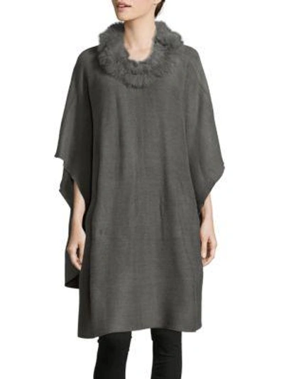 Shop Adrienne Landau Knit Fox Fur Trimmed Poncho In Black