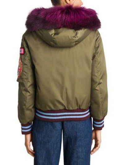 Shop Miu Miu Raccoon Fur-trimmed Puffer Jacket In Green Purple