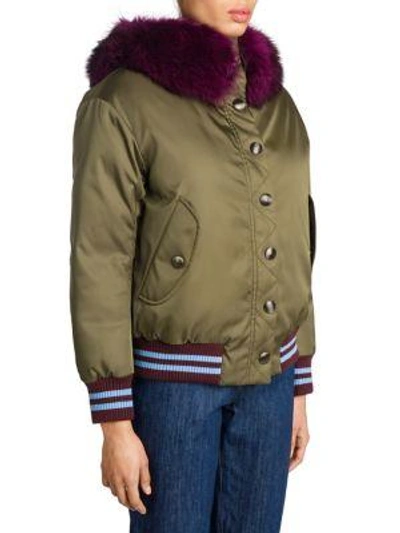 Shop Miu Miu Raccoon Fur-trimmed Puffer Jacket In Green Purple