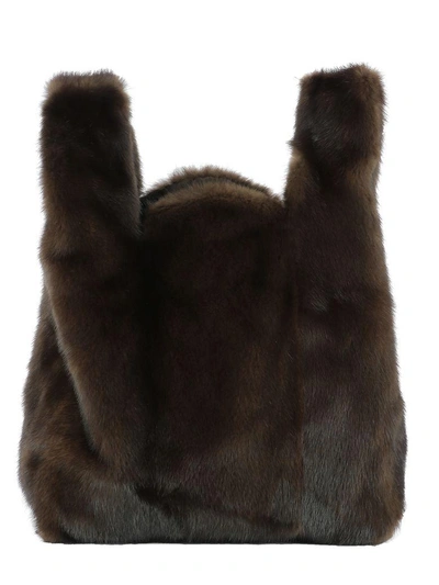 Shop Simonetta Ravizza Brown Minks Fur Handle Bag