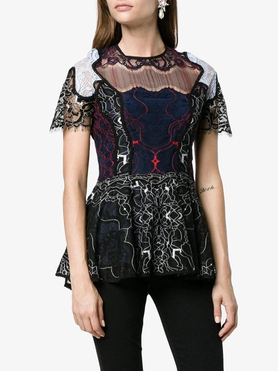 Shop Jonathan Simkhai Peplum Lace Embroidered Top In Black