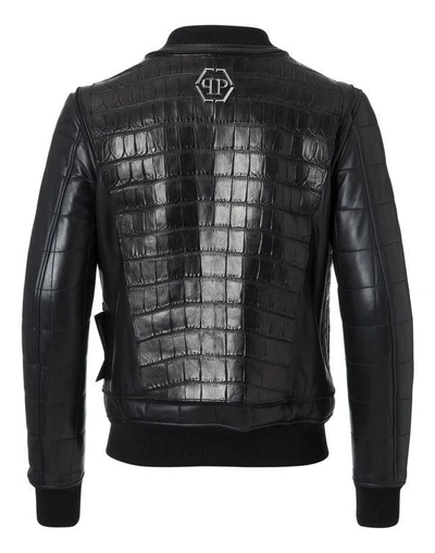 Shop Philipp Plein Leather Bomber "jackie" In Black