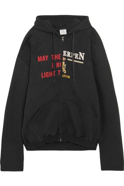 Shop Vetements Oversized Printed Cotton-blend Jersey Hooded Top In Black