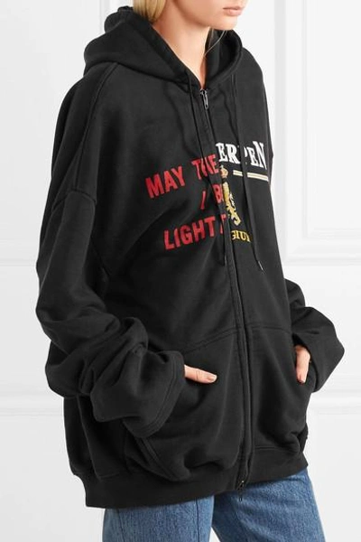 Shop Vetements Oversized Printed Cotton-blend Jersey Hooded Top In Black