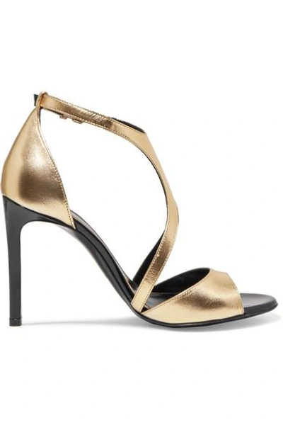 Shop Lanvin Harnais Metallic Leather And Patent-leather Sandals In Gold