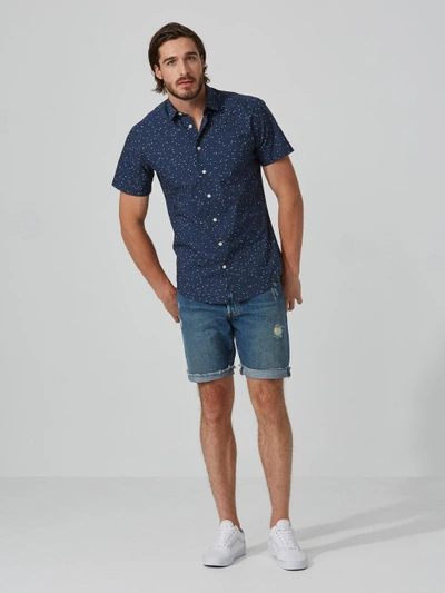 Shop Frank + Oak Mini-triangle-print Poplin-cotton Shirt In Navy