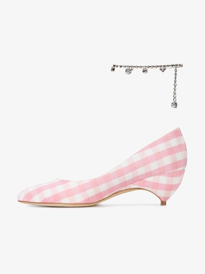 Shop Liudmila X Avigail Anklet Gingham 65 Pumps In Pink/purple