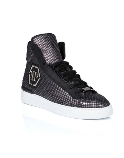 Shop Philipp Plein Hi-top Sneakers "skull Silver"