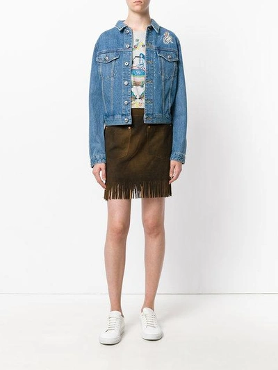 Shop Diesel Fringed Mini Skirt In Brown