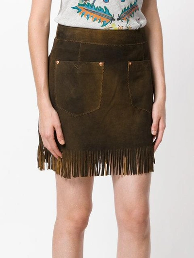 Shop Diesel Fringed Mini Skirt In Brown