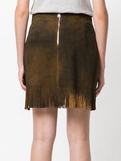 Shop Diesel Fringed Mini Skirt In Brown