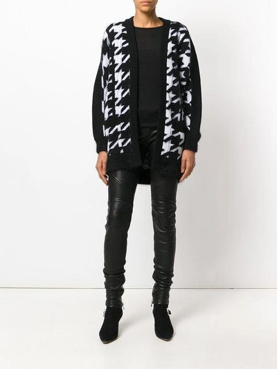 Shop Balmain Houndstooth Cardigan In Black