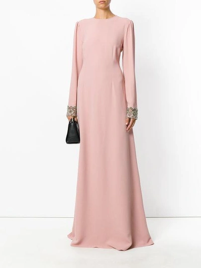 Shop Rochas Open Back Embroidered Sleeve Gown