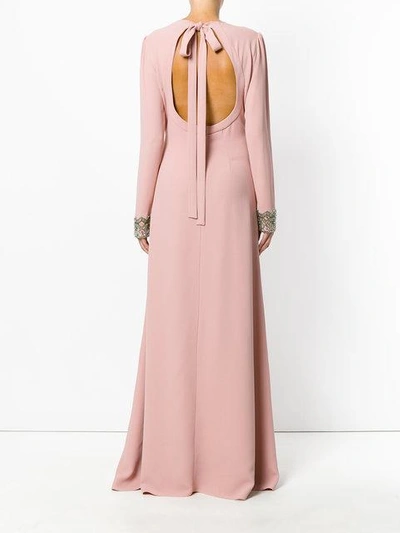 Shop Rochas Open Back Embroidered Sleeve Gown