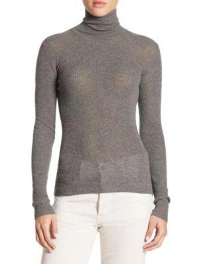 Vince Ribbed Cashmere Turtleneck In Heather Stone