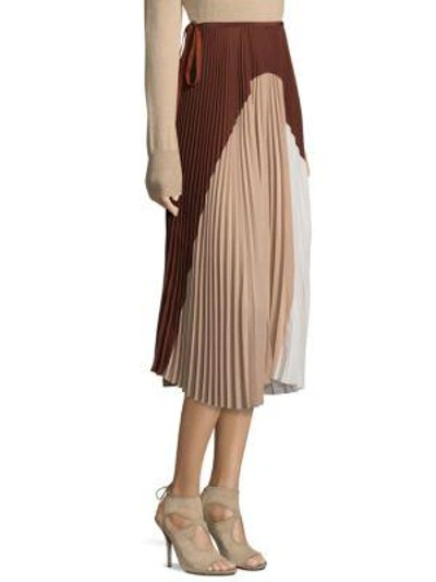 Shop Agnona Silk Colorblock Skirt In Beige Ivory White