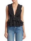 SAINT LAURENT Lipstick Dot Silk Peplum Blouse