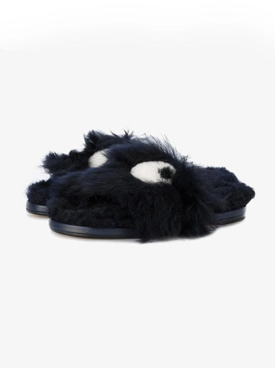 Shop Anya Hindmarch Shearling Eyes Slides In Blue