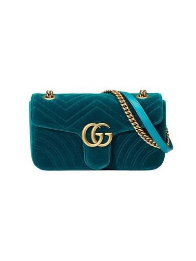 Shop Gucci Gg Marmont Velvet Shoulder Bag In 4462 Blu