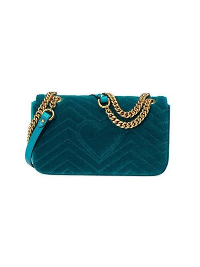 Shop Gucci Gg Marmont Velvet Shoulder Bag In 4462 Blu