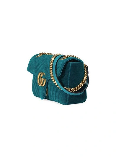 Shop Gucci Gg Marmont Velvet Shoulder Bag In 4462 Blu