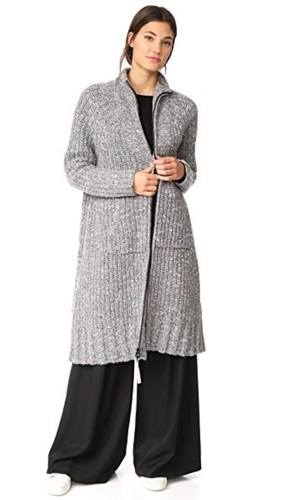 Shop James Perse Ribbed Zip Up Cardigan In Grey Marled