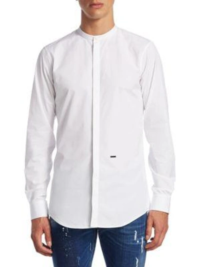 Shop Dsquared2 Band Collar Cotton Casual Button-down Shirt In White