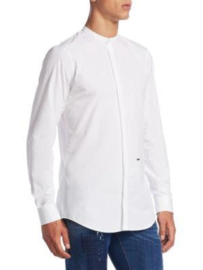Shop Dsquared2 Band Collar Cotton Casual Button-down Shirt In White