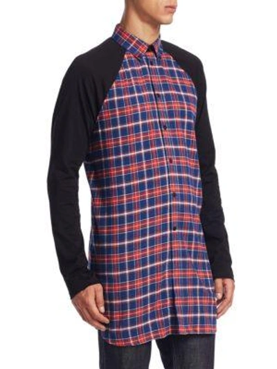 Shop Givenchy Checkered Cotton Button-down Shirt In Red Blue