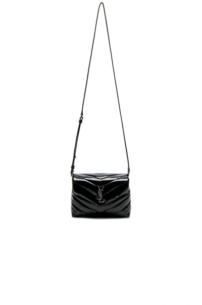 Shop Saint Laurent Small Loulou Patent Monogramme Strap Bag In Black