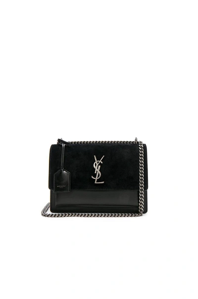 Shop Saint Laurent Medium Leather & Suede Monogramme Sunset Chain Bag In Black