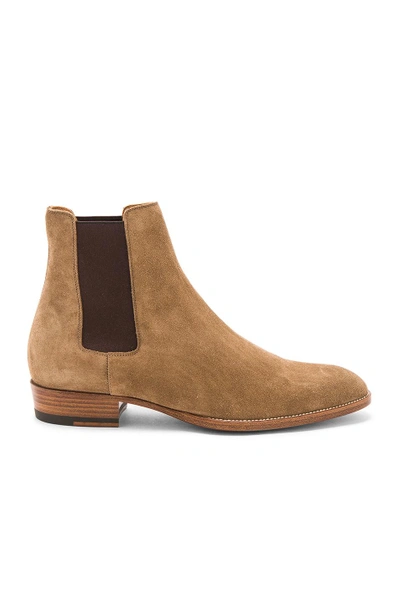 Shop Saint Laurent Suede Wyatt Chelsea Boots In Light Cigar