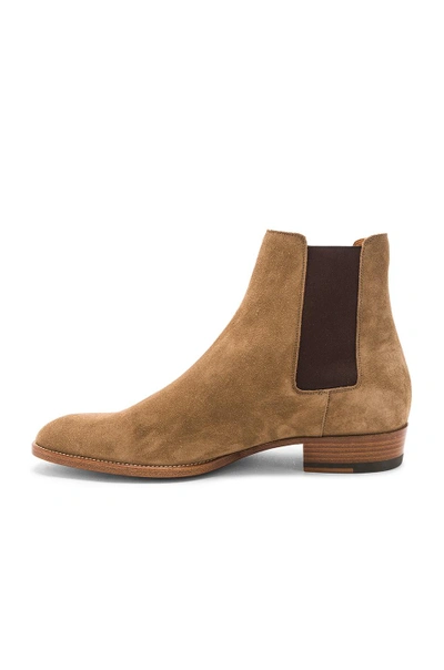 Saint Laurent Suede Wyatt Chelsea Boots In Light Cigar