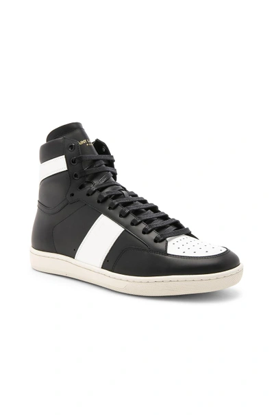 Shop Saint Laurent Signature Court Classic Sl/10h Leather High Top Sneakers In Black & White