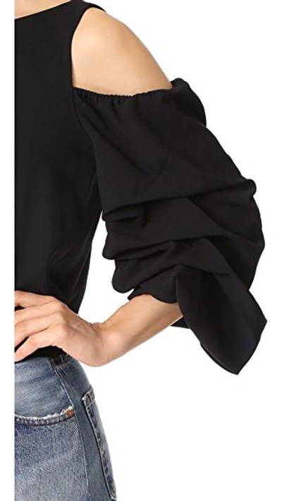 Shop Alice And Olivia Cordelia Cold Shoulder Ruffle Top In Black