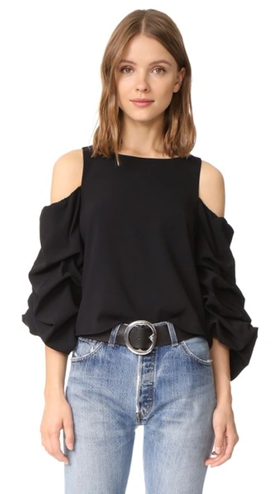 Alice And Olivia Cordelia Cold-shoulder Ruffled-sleeve Top In Black