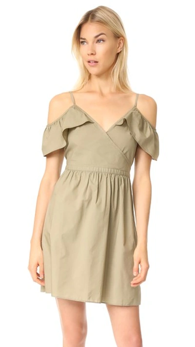Madewell Khaki Cold Shoulder Dress In Ash Green