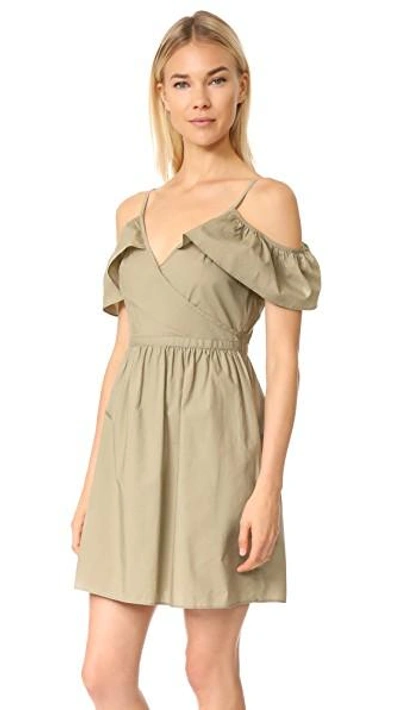 Shop Madewell Khaki Cold Shoulder Dress In Ash Green