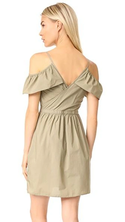 Shop Madewell Khaki Cold Shoulder Dress In Ash Green