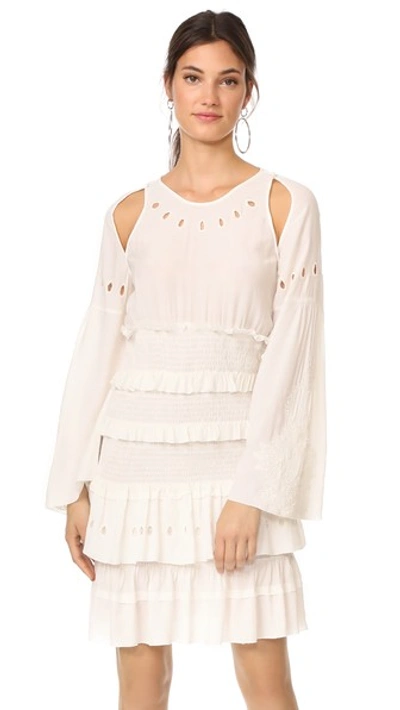 Iro Jedway Bell-sleeve Smocked Tiered Dress, Ecru In Ivory