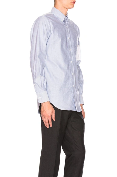 Shop Thom Browne Oxford Button Down With Embroidery Patch Arm Band In Blue