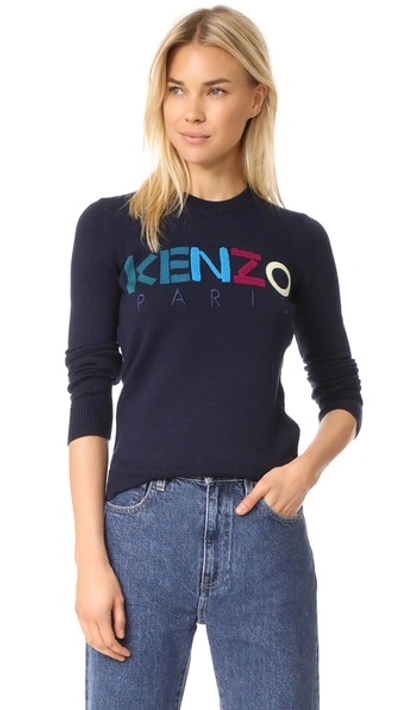 Shop Kenzo Crew Neck Classic Sweater In Navy Blue
