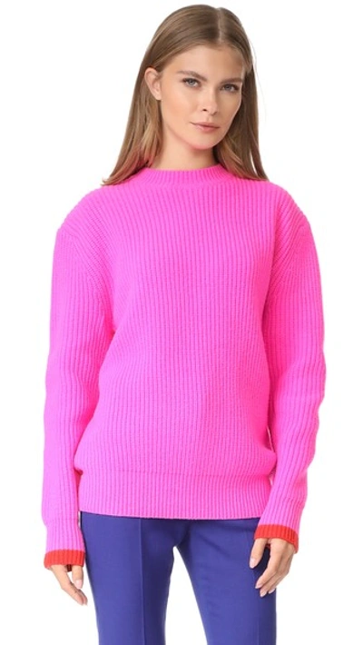 Victoria Victoria Beckham Oversized Lambswool Rib Knit Sweater In Neon Pink/postbox Red