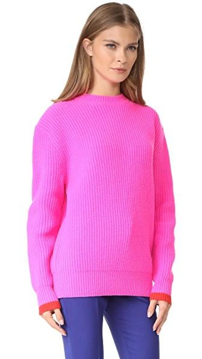 Shop Victoria Victoria Beckham Boyfriend Sweater In Neon Pink/postbox Red