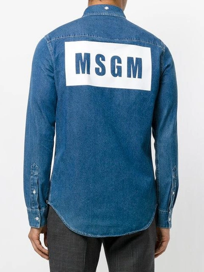 Shop Msgm Logo Print Denim Shirt - Blue