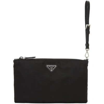 Shop Prada Black Flat Nylon Pouch